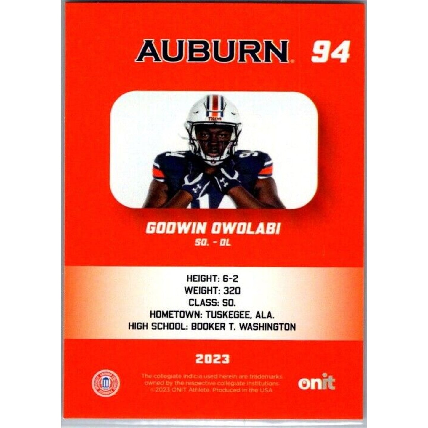 2023 Onit Football Godwin Owolabi Auburn Tigers