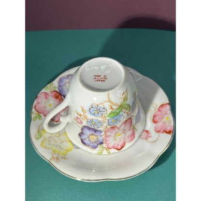 Vintage China Tea Cup Saucer Floral Gold Trim Occupied Japan Porcelain