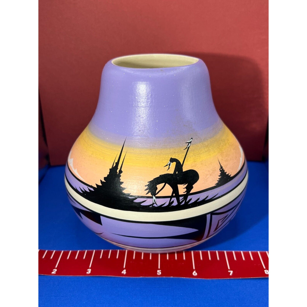 Southwest Sunset Navajo Vintage Pottery Purple Orange Signed by Artist Judy J.