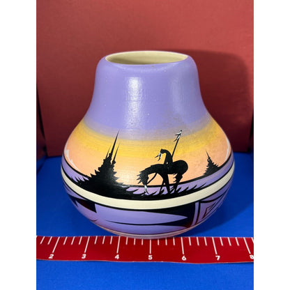 Southwest Sunset Navajo Vintage Pottery Purple Orange Signed by Artist Judy J.