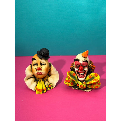 Two Vintage Artefice Ottanta Clowns Hand Painted 2½” Tall - MADE IN ITALY