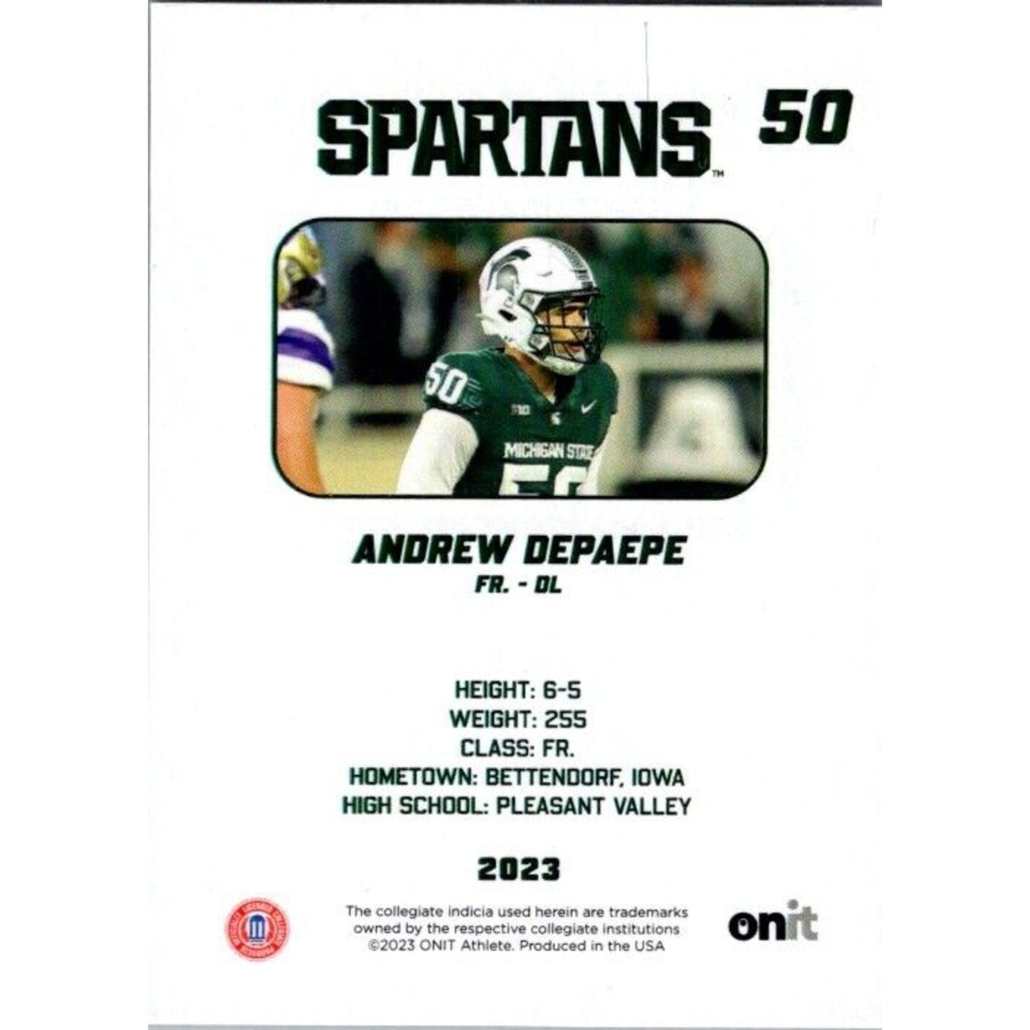 2023 Onit Football Andrew Depaege Michigan State Spartans