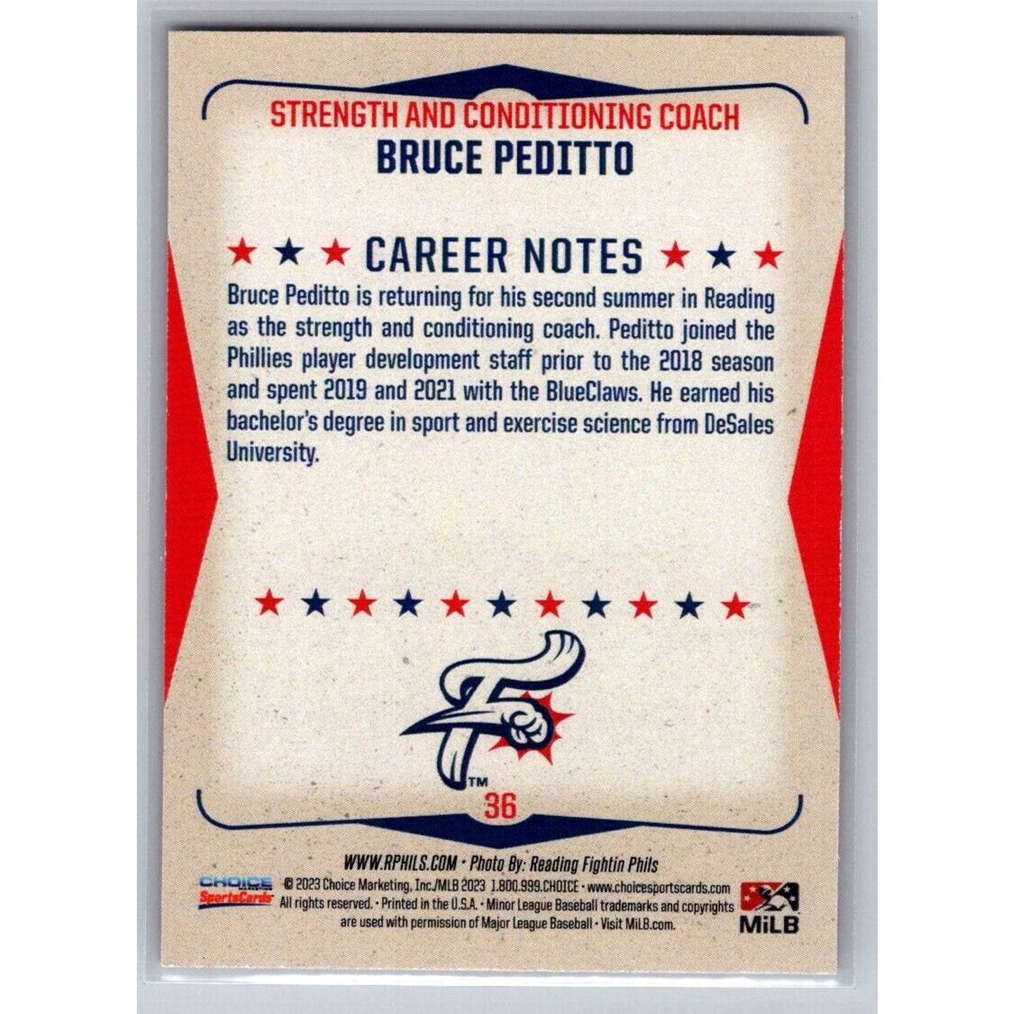 2023 Choice Reading Fightin Phils Update #36 Bruce Peditto