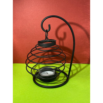 Metal Black Spiral Hanger and Glass Tealight Holder (used)