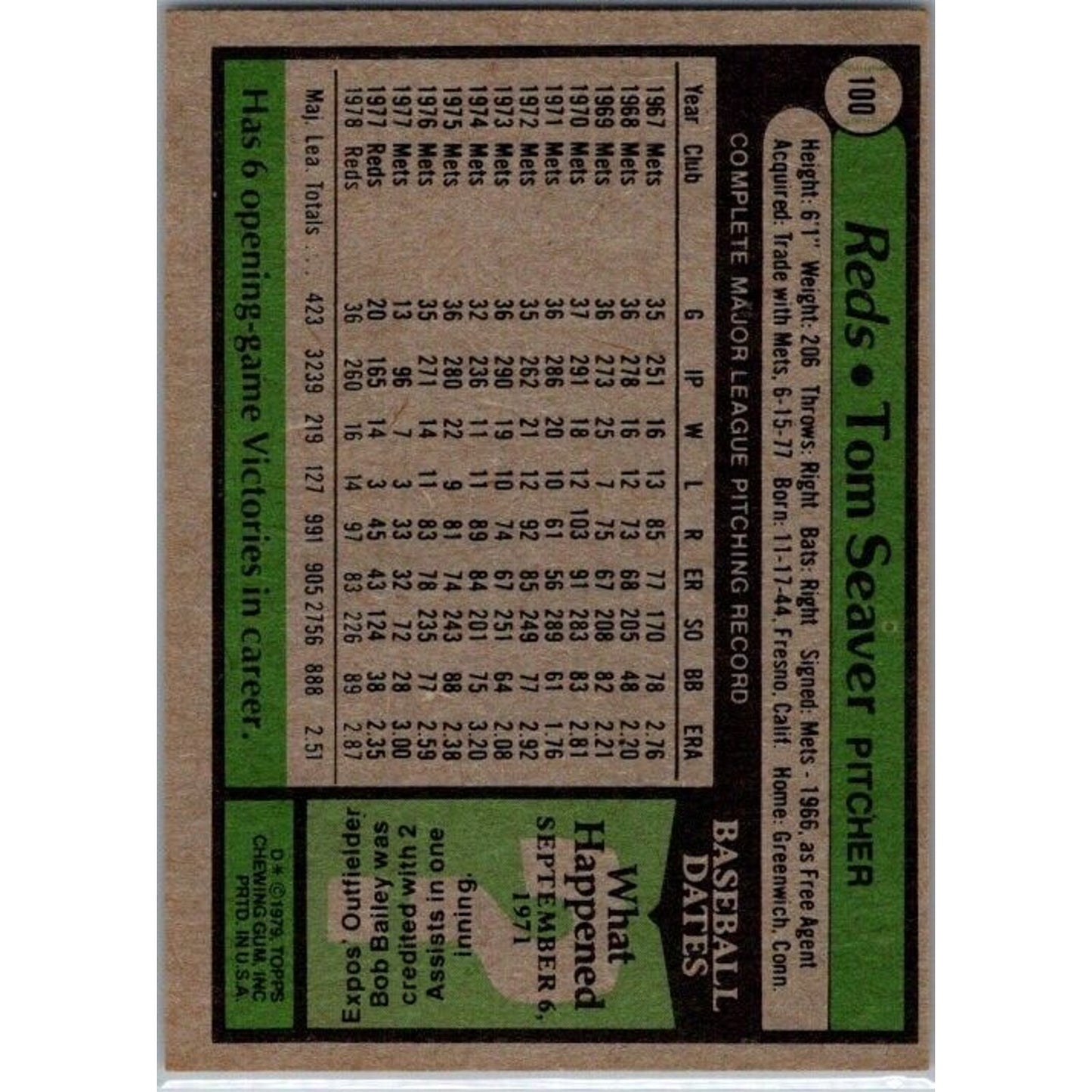 1979 Topps #100 Tom Seaver Cincinnati Reds