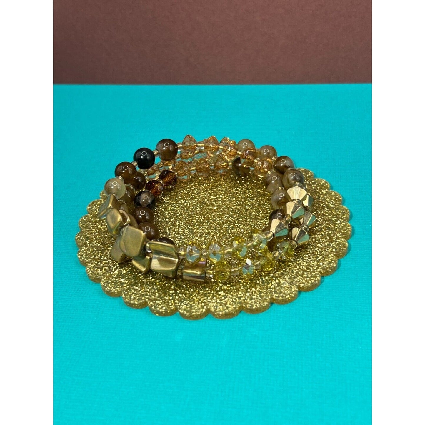 Wrap Around Bronze & Gold Beaded Bracelet