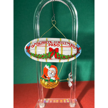 Vintage 1980 Hallmark Tin Metal Ornament Blimp Santas Flight Christmas Zeppelin