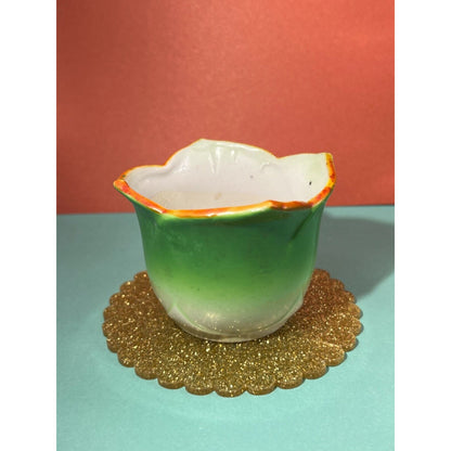 Green Petal Orange Accent 2.5" x 3" Tea Cup Window Planter Japan