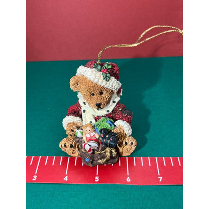 Christmas Santa Bear with Gifts Resin Ornament 3" h