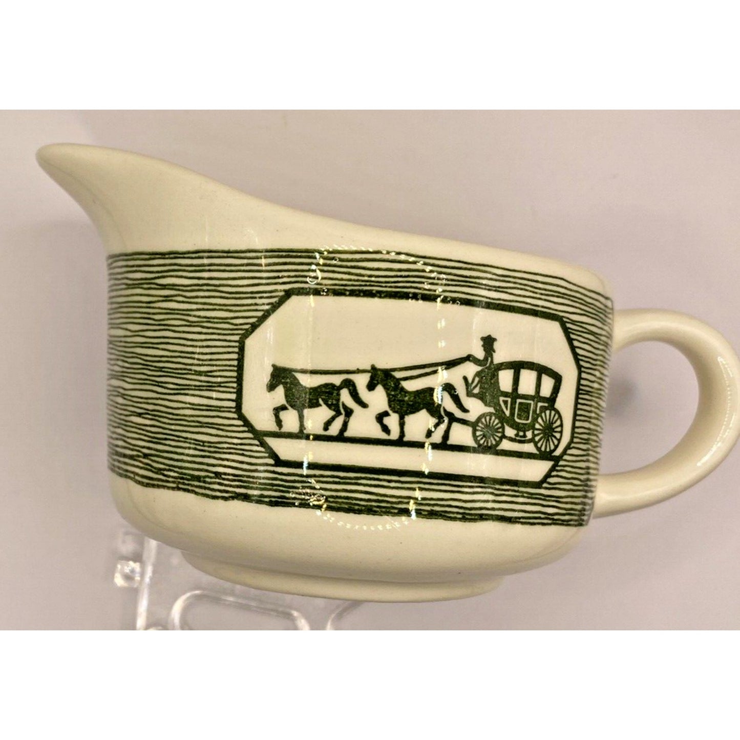 Vintage Royal Carriage Coffee Creamer Ceramic Green Creamer "Crack On Bottom"