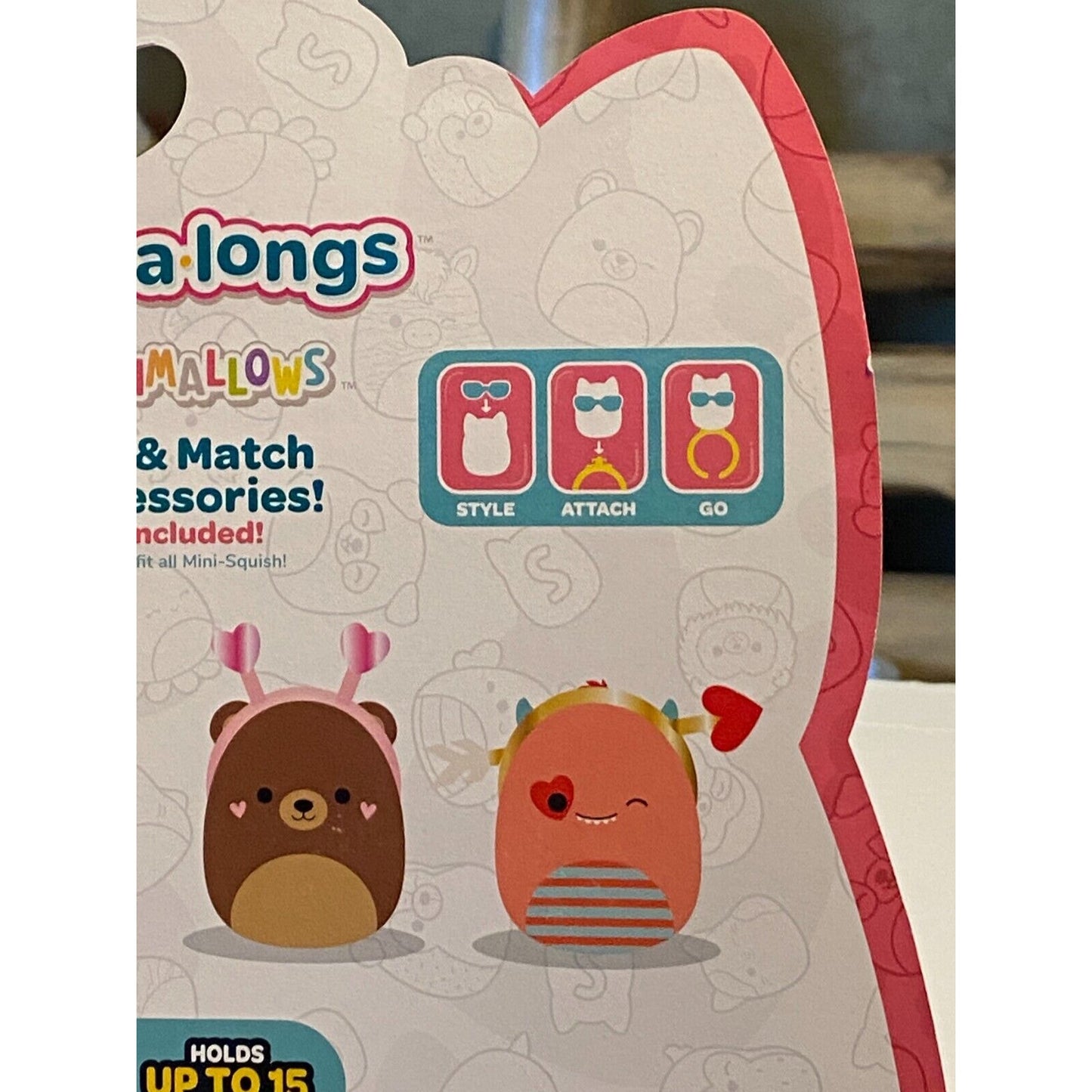 Original Squishmallows 4 Squish-a-longs + 3 Accessories + Pink Case