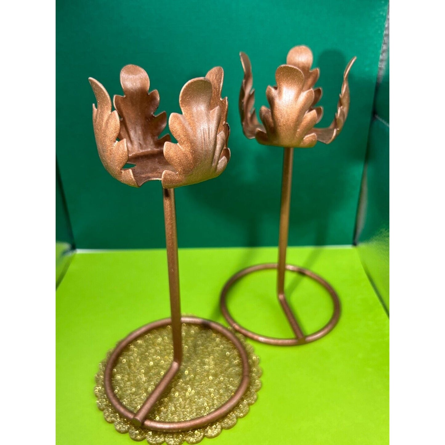 2 Pc Set Bronze Metal Candle Holders (Candles not Included)