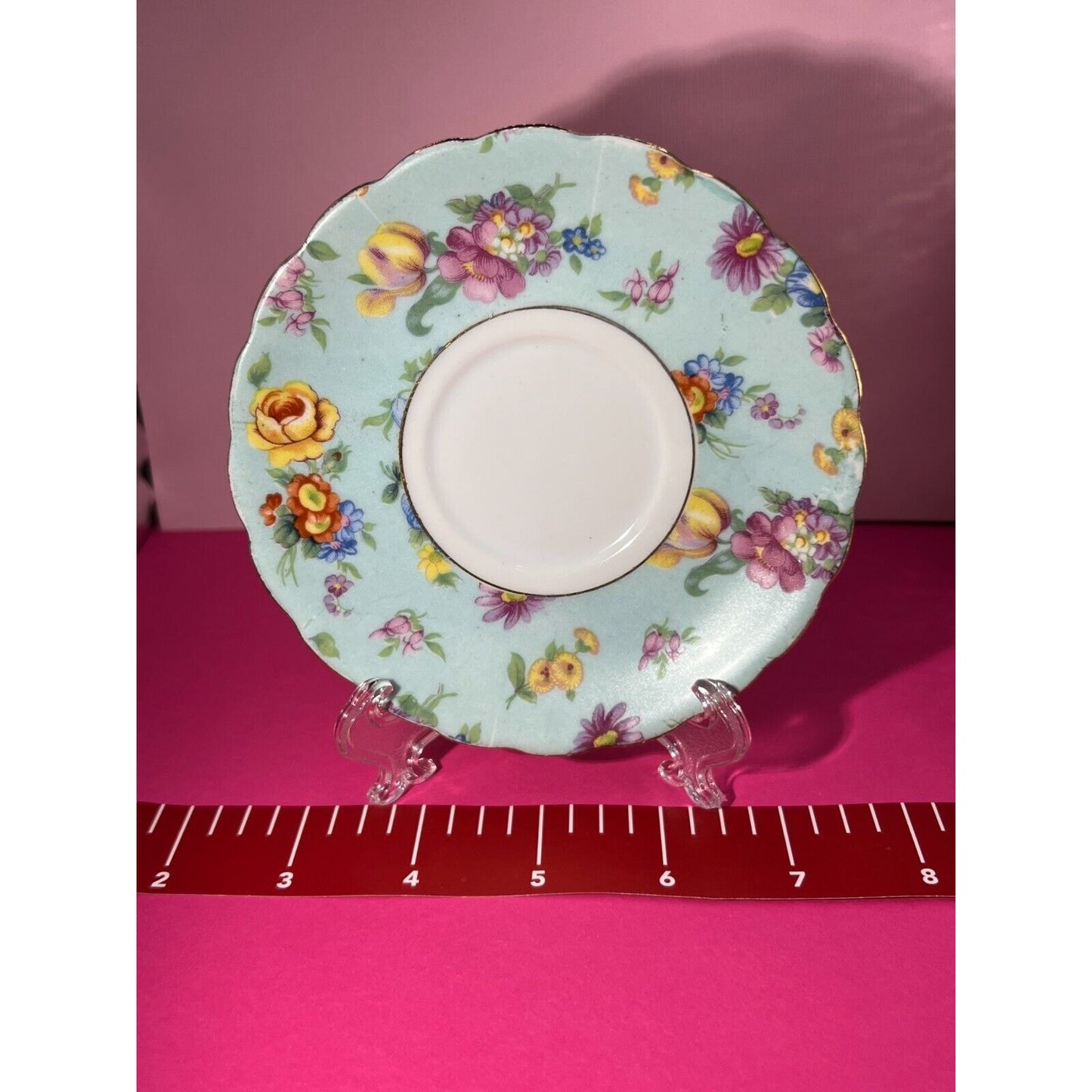 Merit Occupied Japan Light Blue Yellow Purple Flowers 5" Saucer Plate