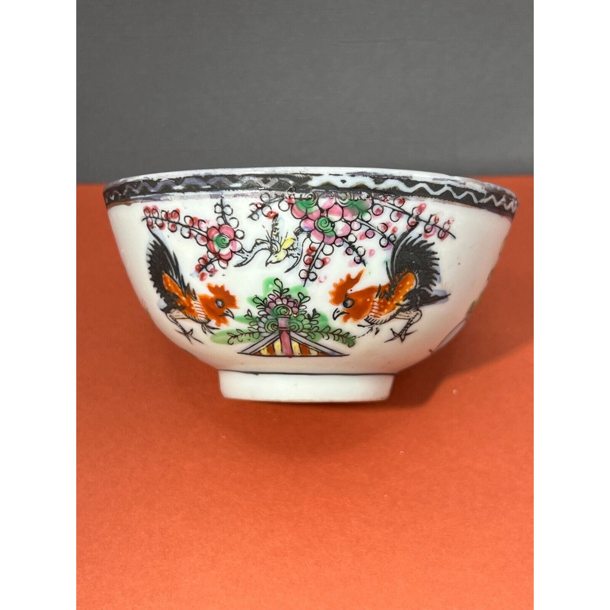 Asian Dish Rooster Bowl Hand Painted