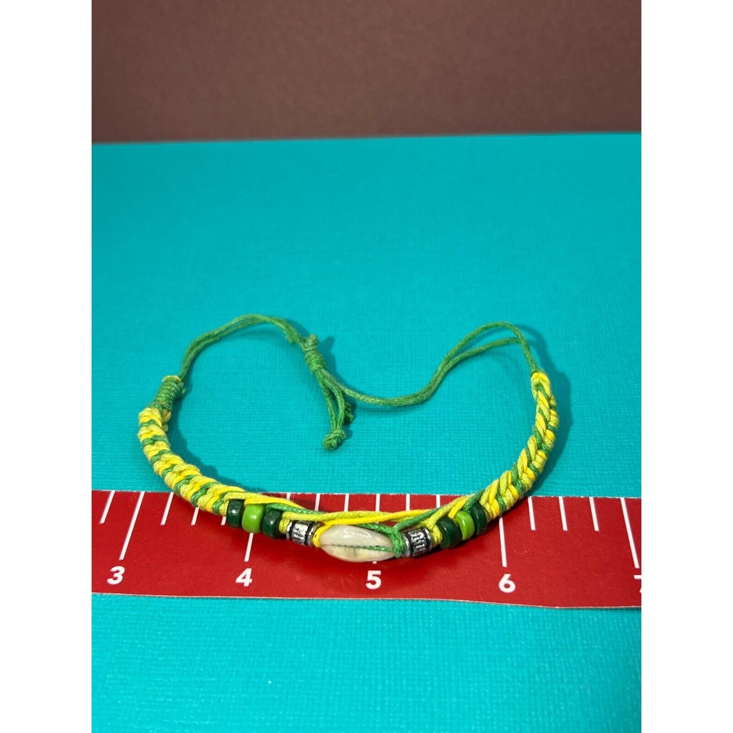 Green & Yellow Rope Bracelet w/ beads and shell as stone