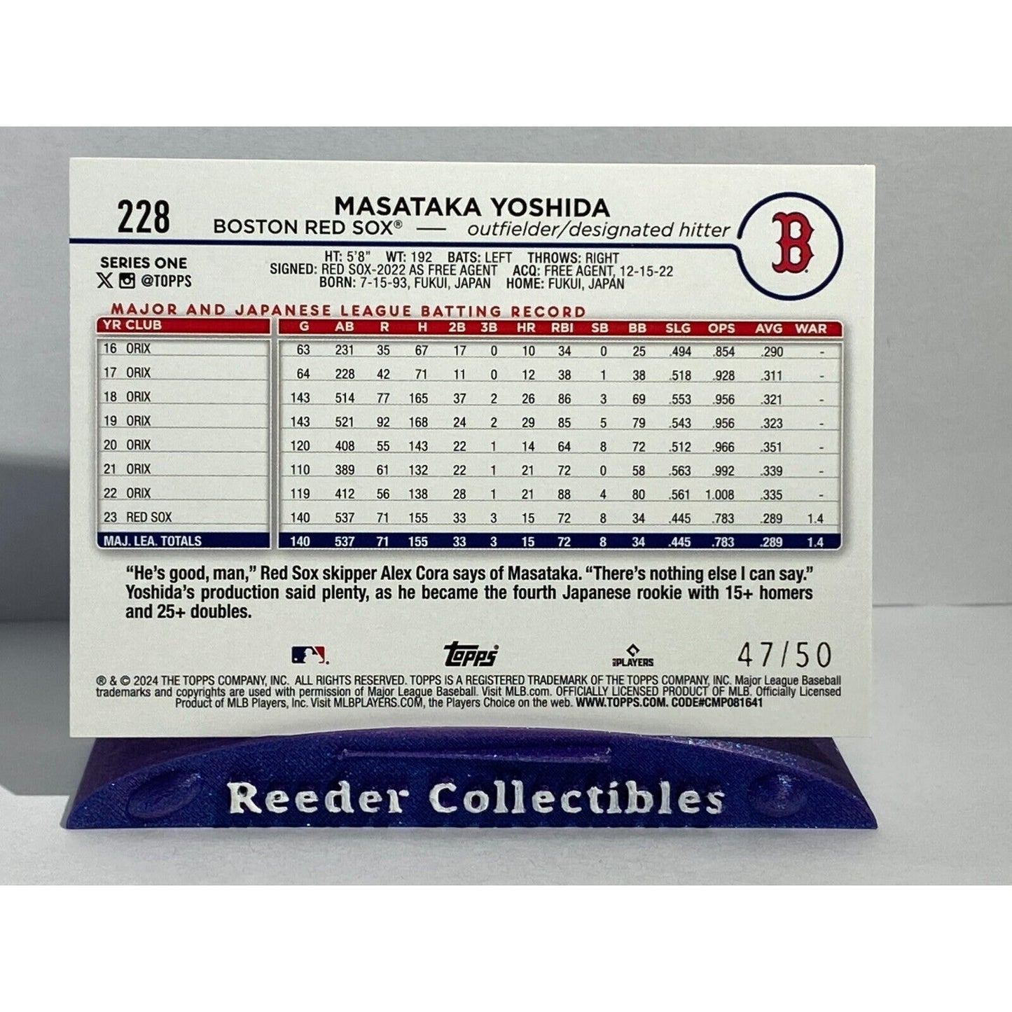 2024 Topps Flowers SP #228 Masataka Yoshida Boston Red Sox #d 47/50 SP