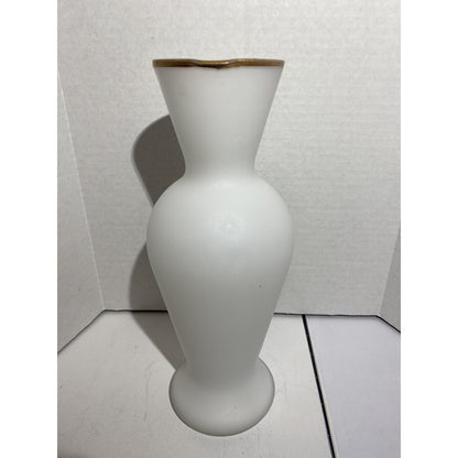 Satin Frosted White Glass Vase Hand Painted Floral Scene 9.25”