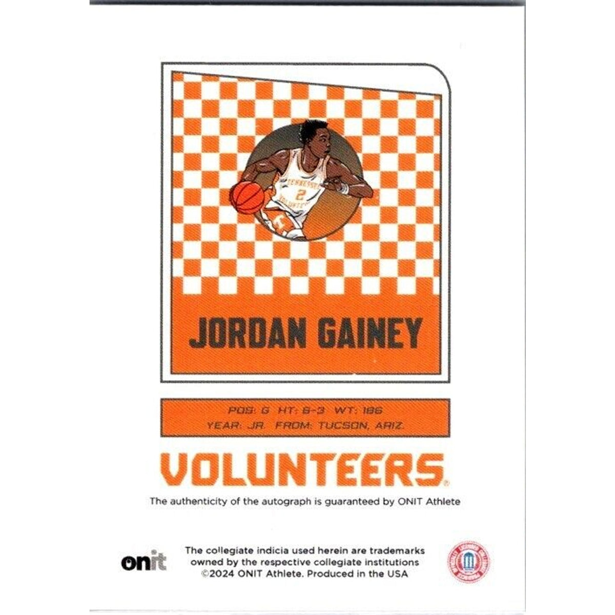 23-24 Onit #43 Jordan Gainey Tennessee Volunteers Silver Holo