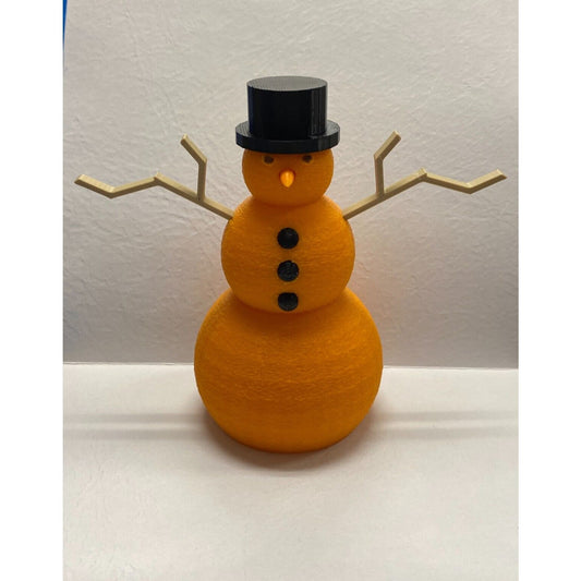 Snowman 3d Printed Orange with black hat and buttons