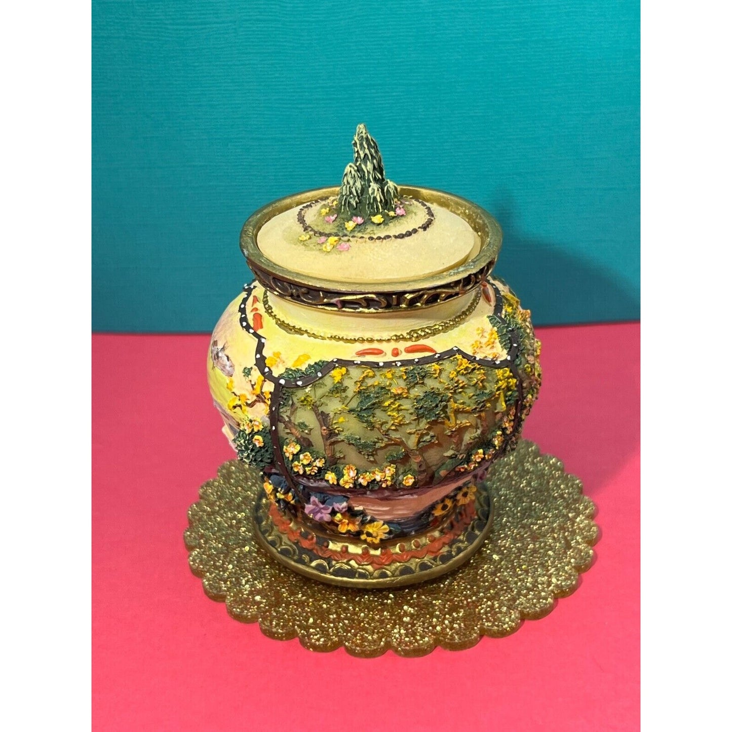 Lidded Trinket Box Flowers Swans Trees Music doesn't work