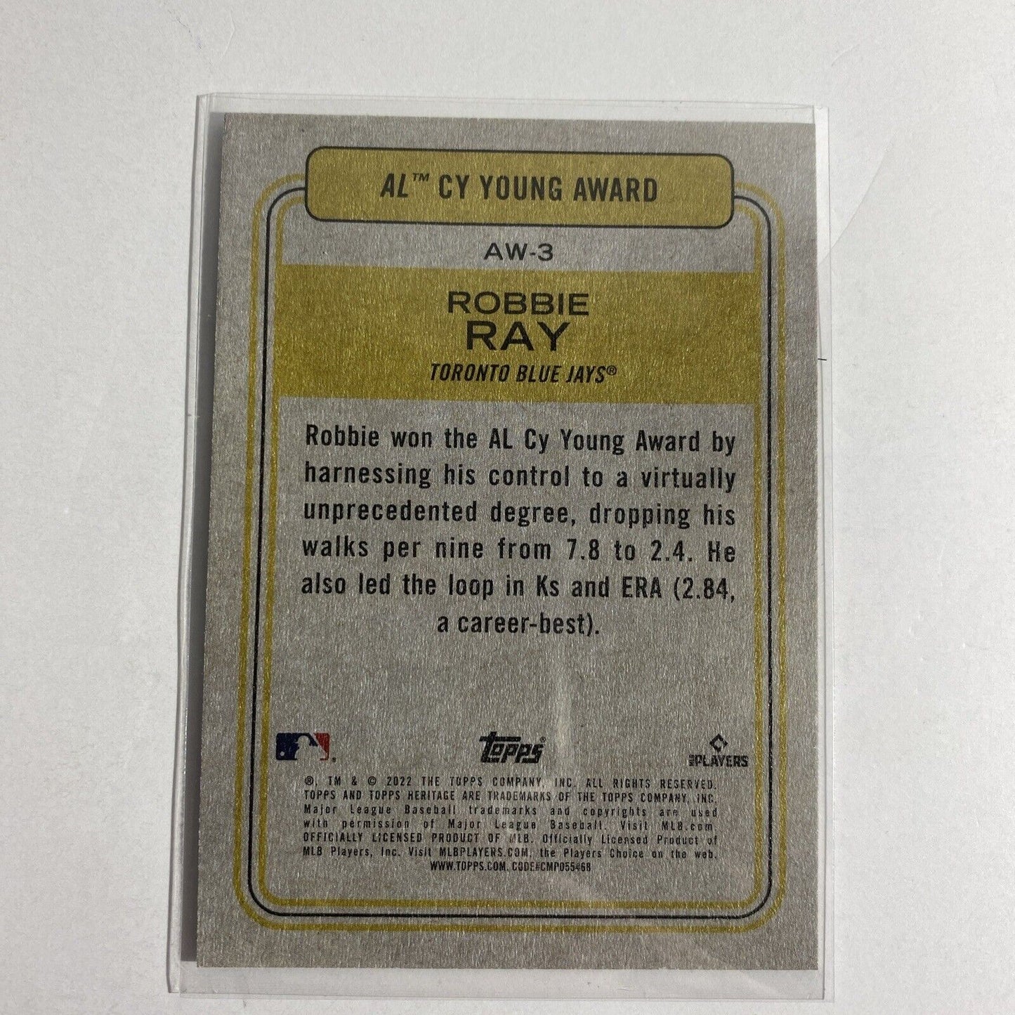 Robbie Ray Cy Young Award 2022 Topps Heritage Toronto Blue Jays #AW-3