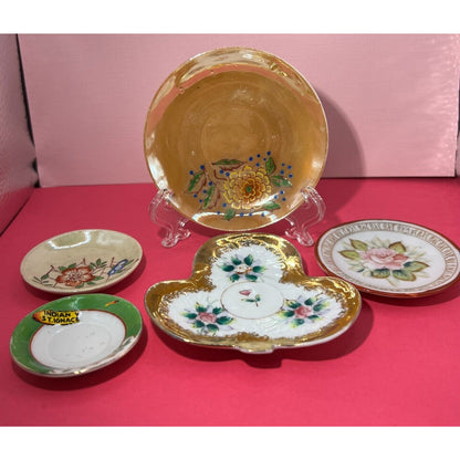 5 piece lot 2" - 3.5" Floral Saucers / Plates Made in Occupied Japan