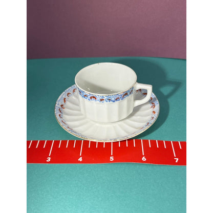 Demitasse Cup & Saucer White Red Blue Fine Porcelain Hand Painted Occupied Japan