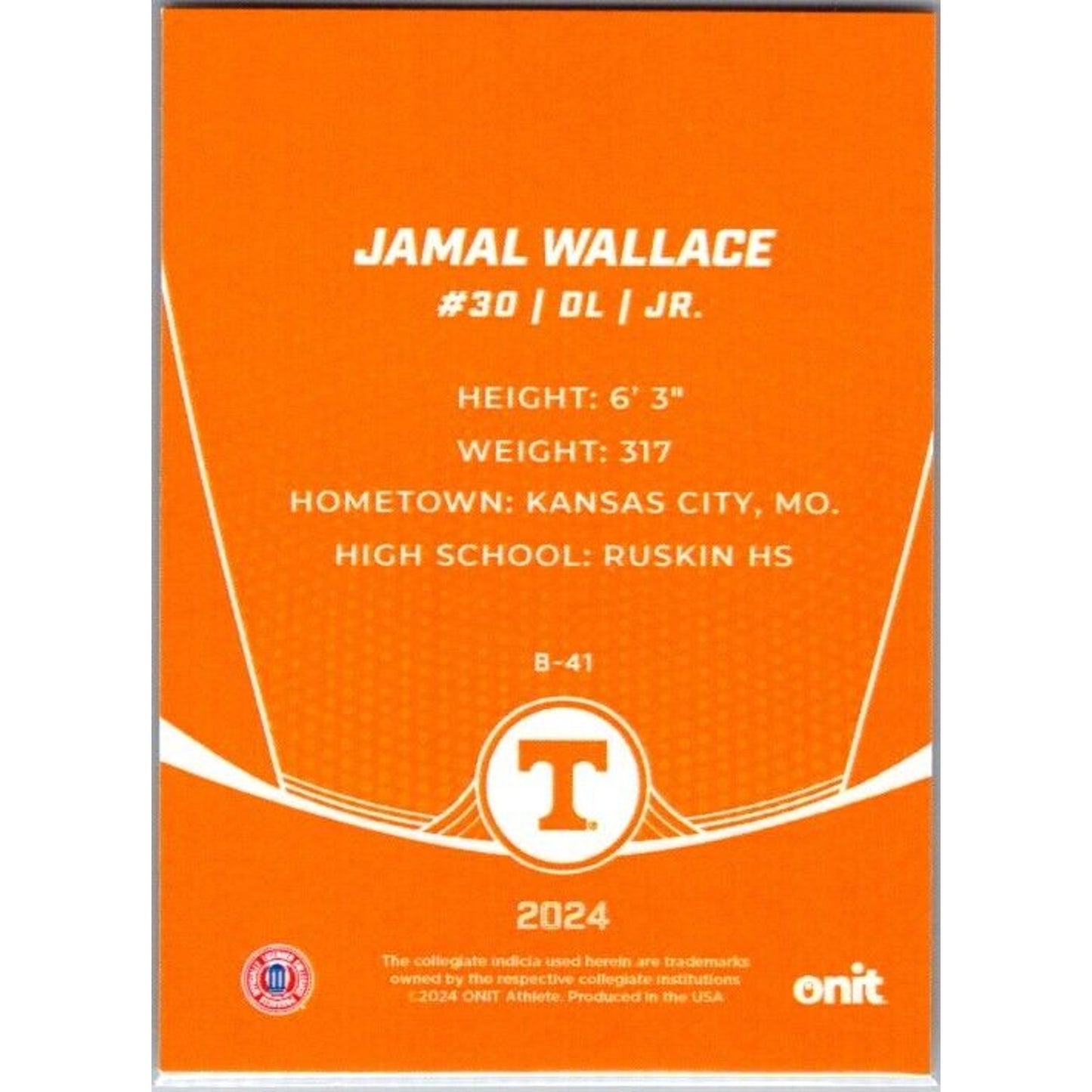 2024 Onit Football #B-41 Jamal Wallace Tennessee Volunteers