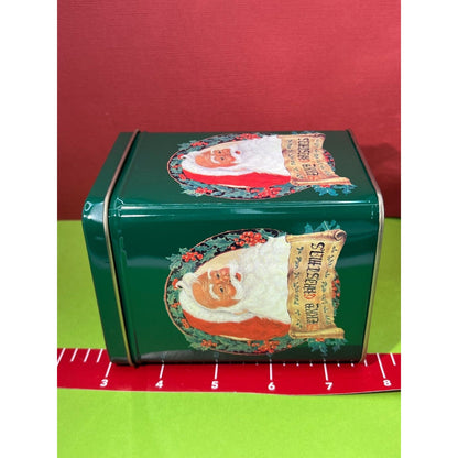 Merry Christmas Santa with Holly Berries Green Vintage Tin Cute Square Base