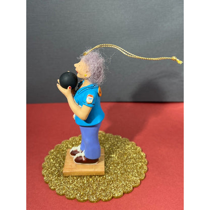 Handpainted Bowling Granny "Spare Me" Lois Hanging Figurine Ornament 4"