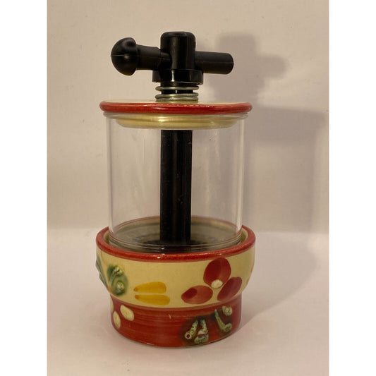 Tierra Fina Ceramic Spice Pepper Grinder From Spain Hand Painted Flowers Red