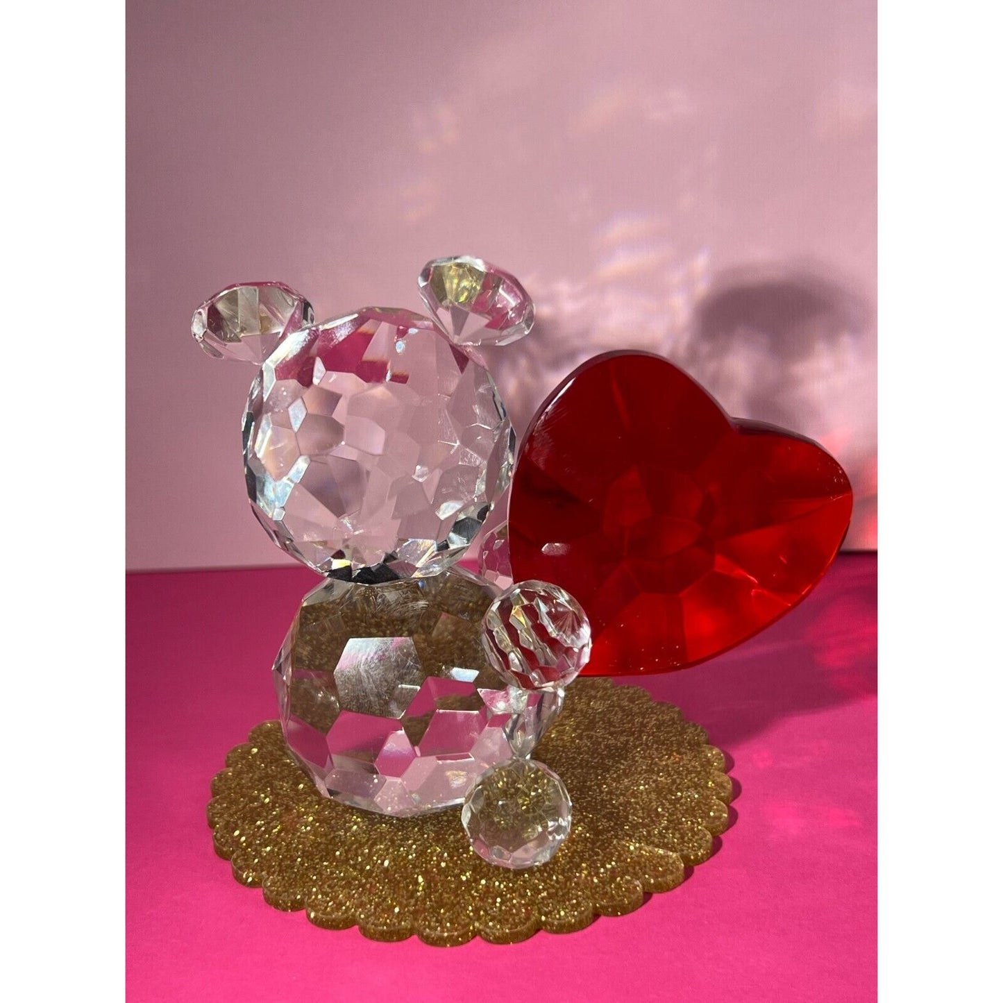 Crystal Teddy Bear with Ruby Red Heart 4"