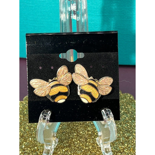 Honey Bees Yellow & Black Earrings Set Estate Sale Jewelry