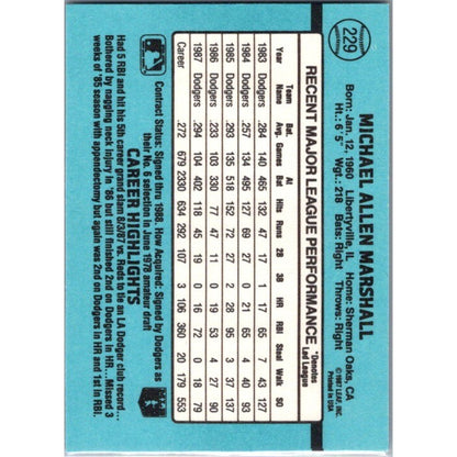 Mike Marshall 1988 Donruss #229c Los Angeles Dodgers