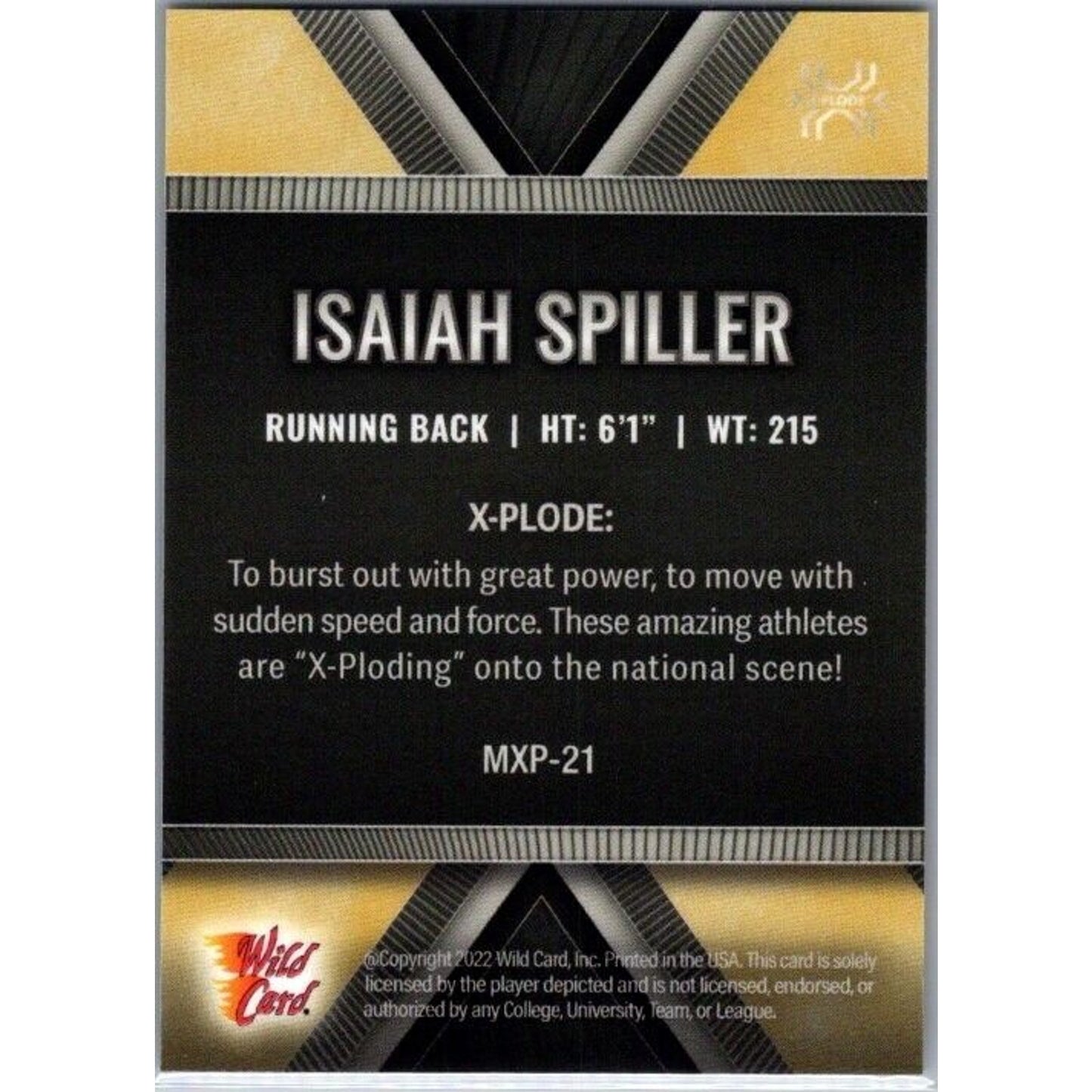 2022 Wild Card Matte X-PLODE # MXP-21 Isaiah Spiller 47/50 Chargers Texas A&M