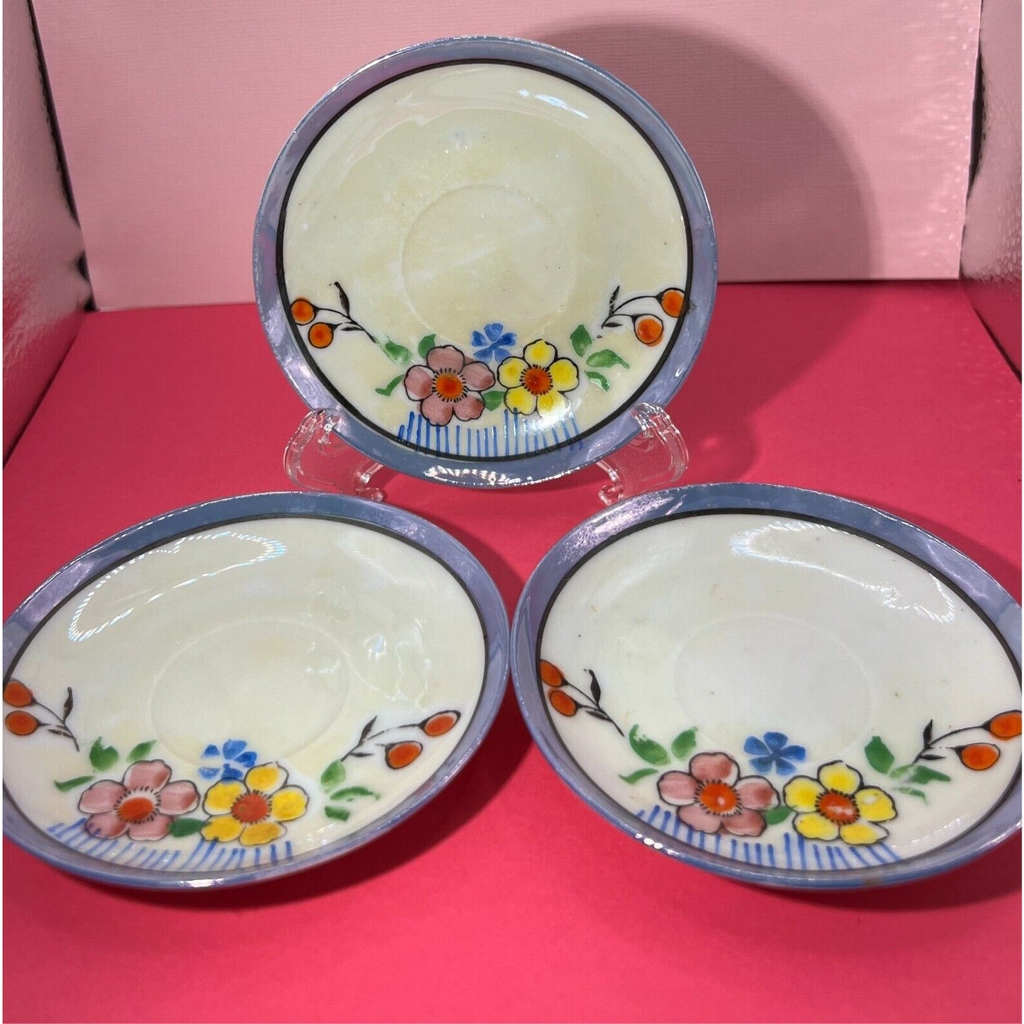 3 piece 3.75" Floral Saucers / Plates Made in Occupied Japan