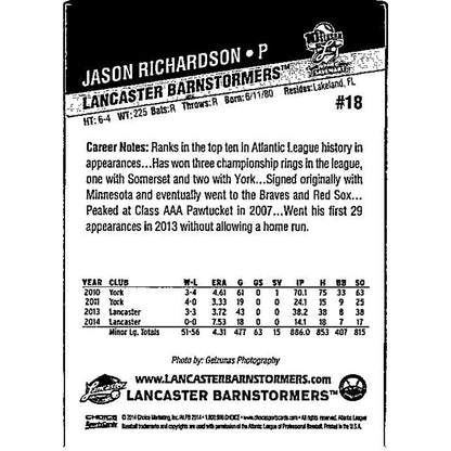 Jason Richardson 2014 Choice #18 Lancaster Barnstormers Baseball Club
