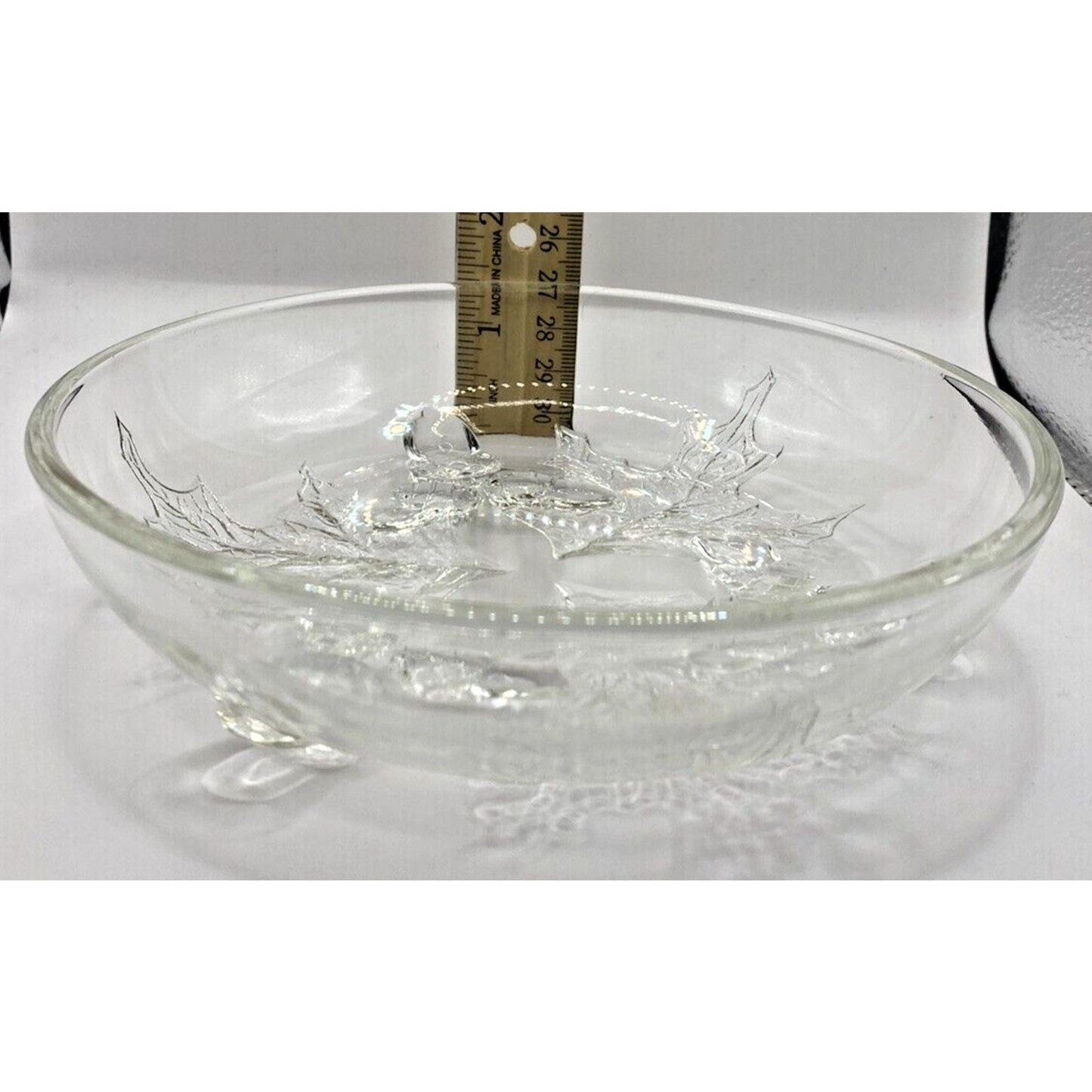 Leaves Acorns Design Glass Dish, Raised Acorn Feet, Age Unknown, pre-owned