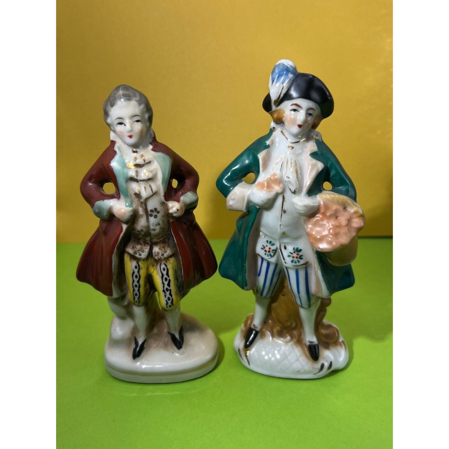 2 Piece French Englishman Vintage Porcelain Suitor Occupied Japan 5.5" tall