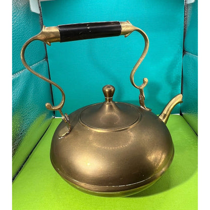 Brass Overlaid Tea Kettle Wood Turned ORNATE Handle 24 oz capacity