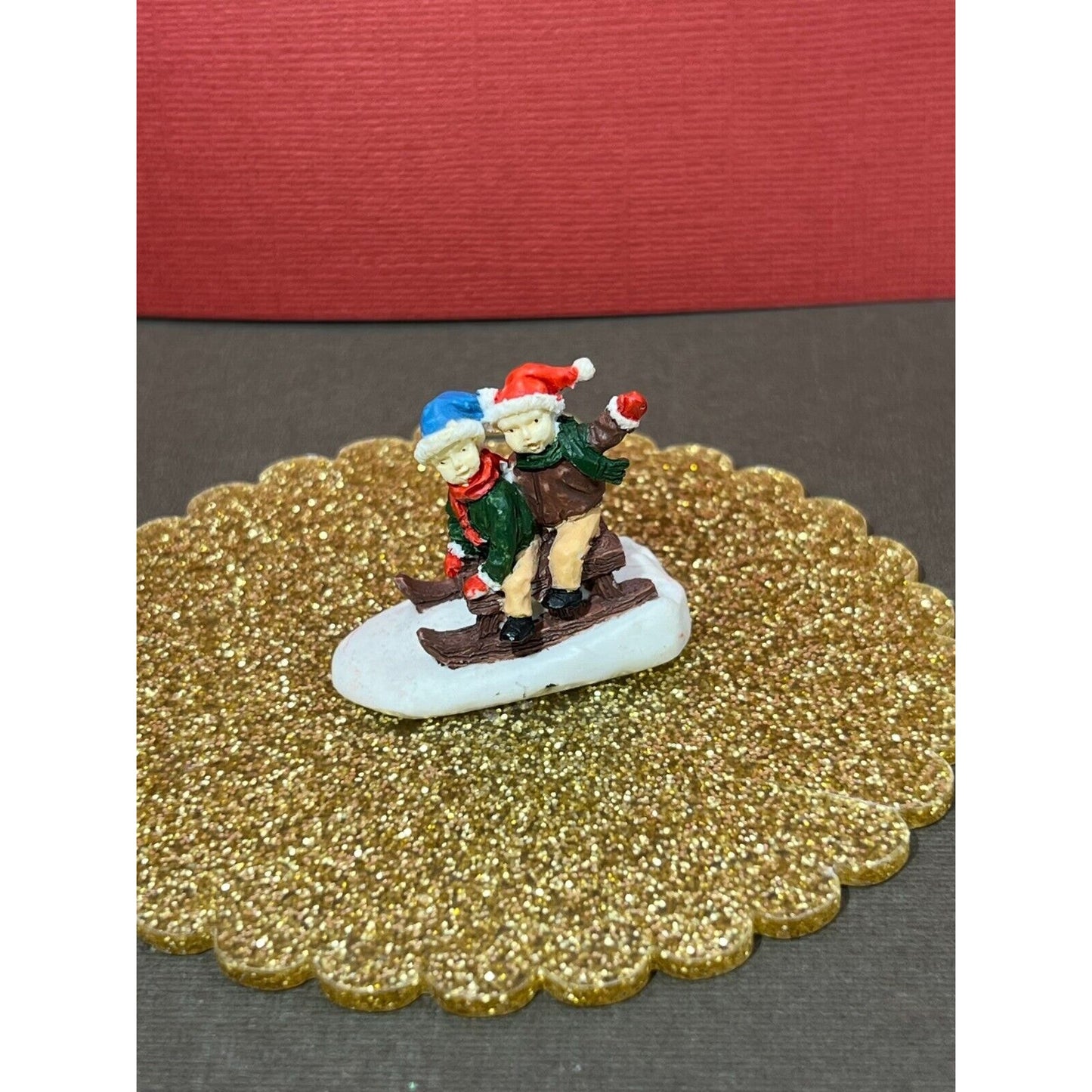 Christmas Miniature Town Folk Santa Snowman Kids Sledding