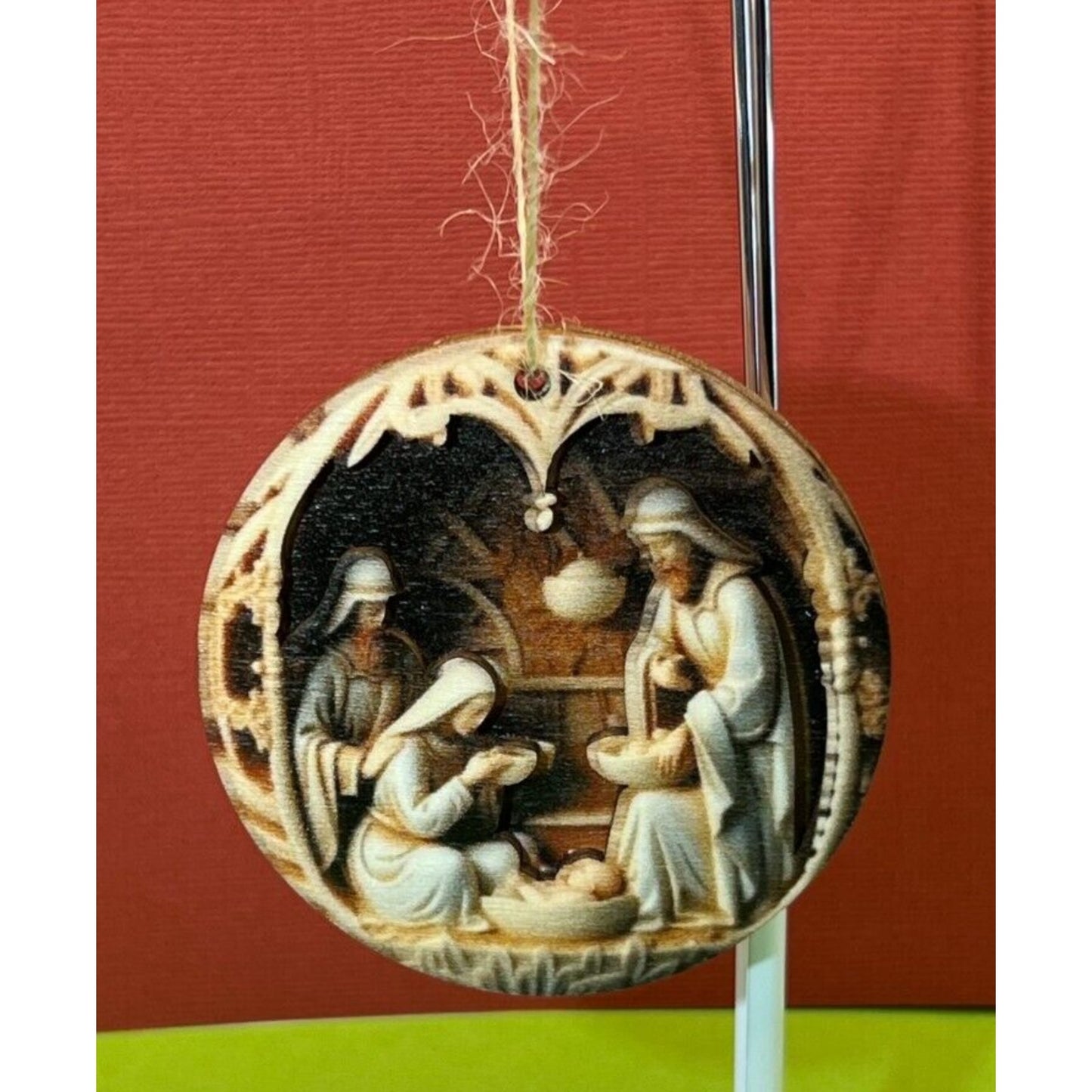 Wooden Nativity Christmas Hanging Die Cut Flat Ornament AC1602