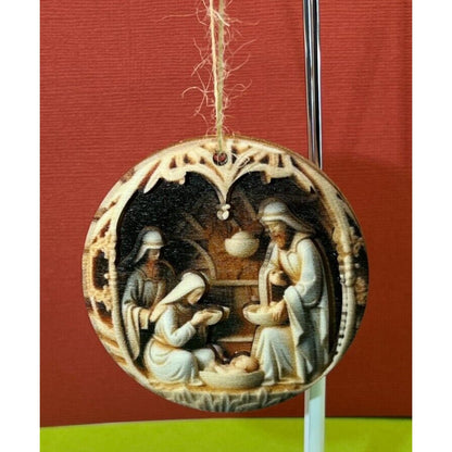 Wooden Nativity Christmas Hanging Die Cut Flat Ornament AC1602