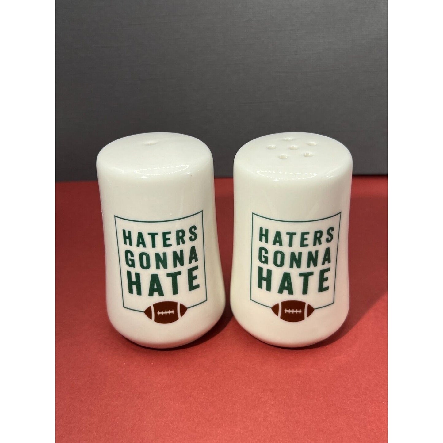 Salt and Pepper Shaker Haters Gonna Hate Football Theme 3" tall