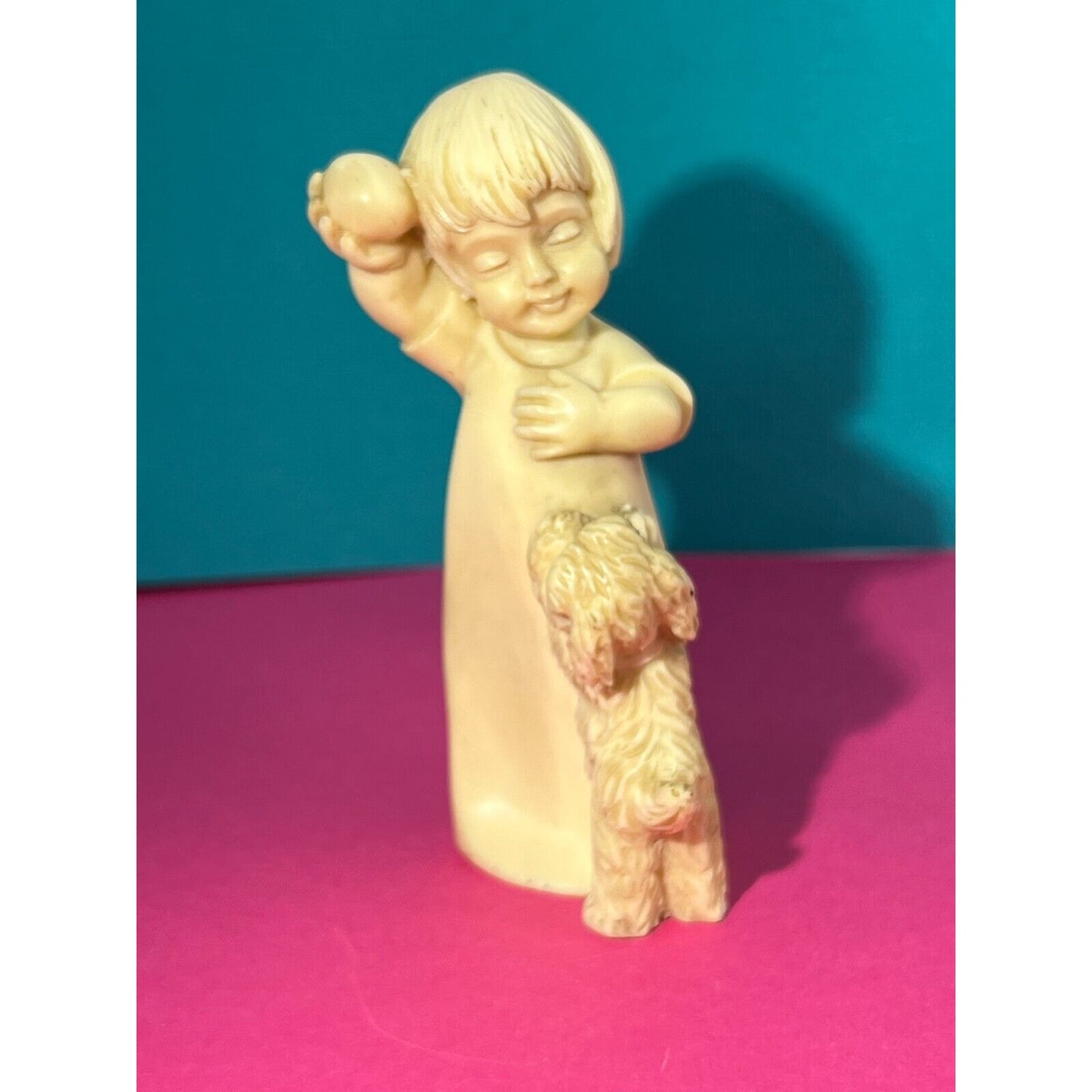 Bianchi Vintage (1979) Alabaster Figurine - Child Playing with Dog Made in Italy