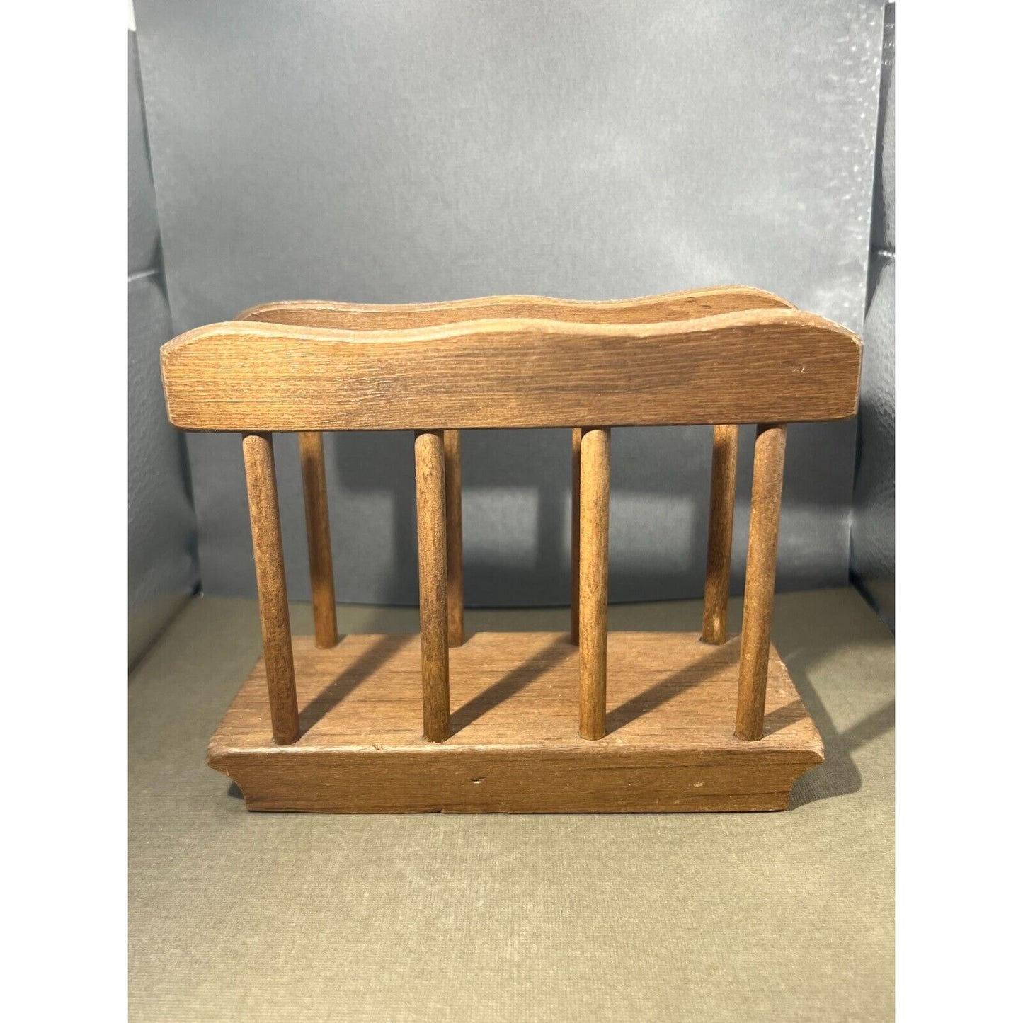 Vintage Handcrafted Wooden Napkin Holder Brown 6”L x 2.5"W x 4.75"H