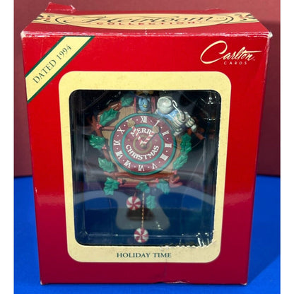 Carlton Christmas Ornament Holiday Time Mouse Checks Time on Clock 1984