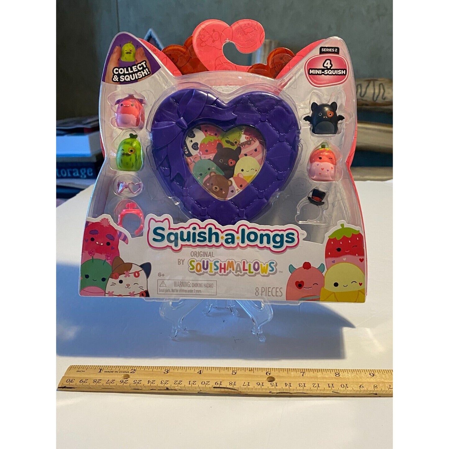 Original Squishmallows 4 Squish-a-longs + 3 Accessories + Purple Case