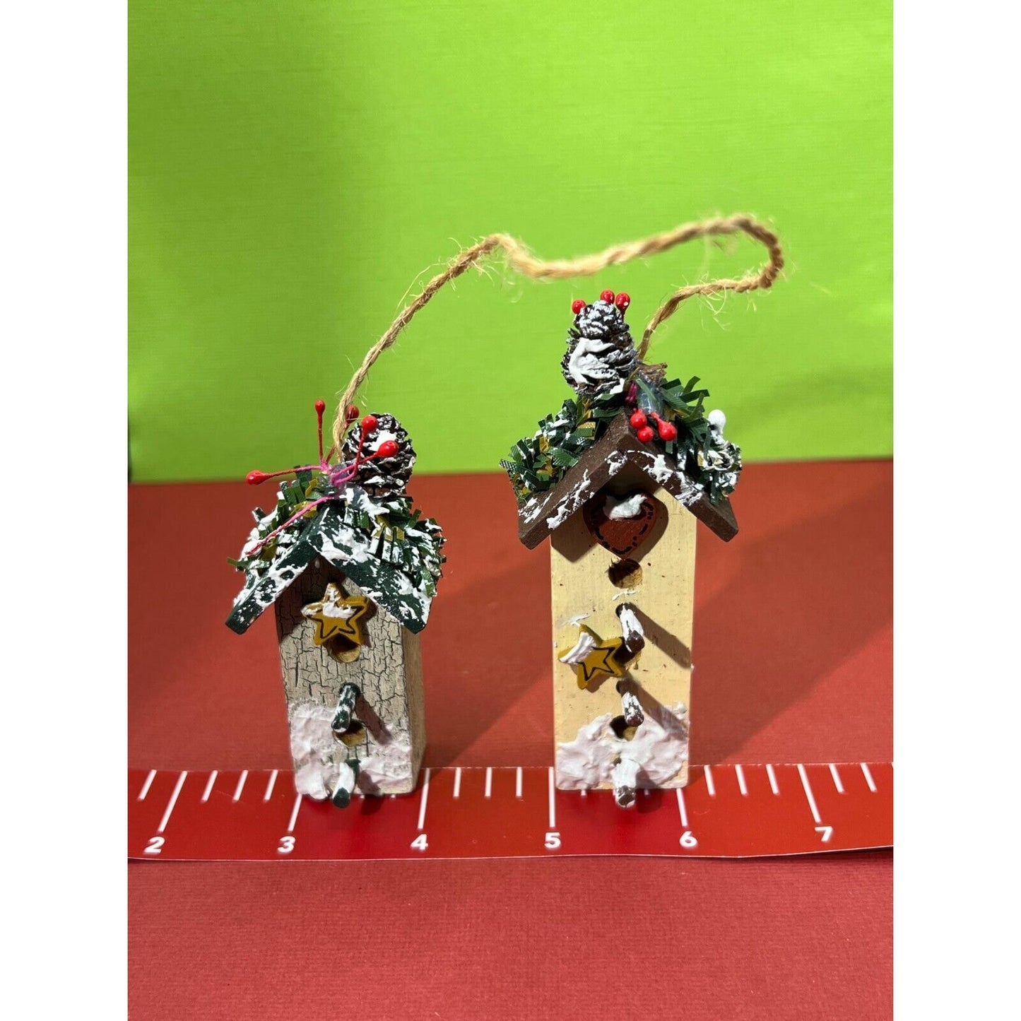 2pc Birdhous Christmas Ornament with Twine Hanger