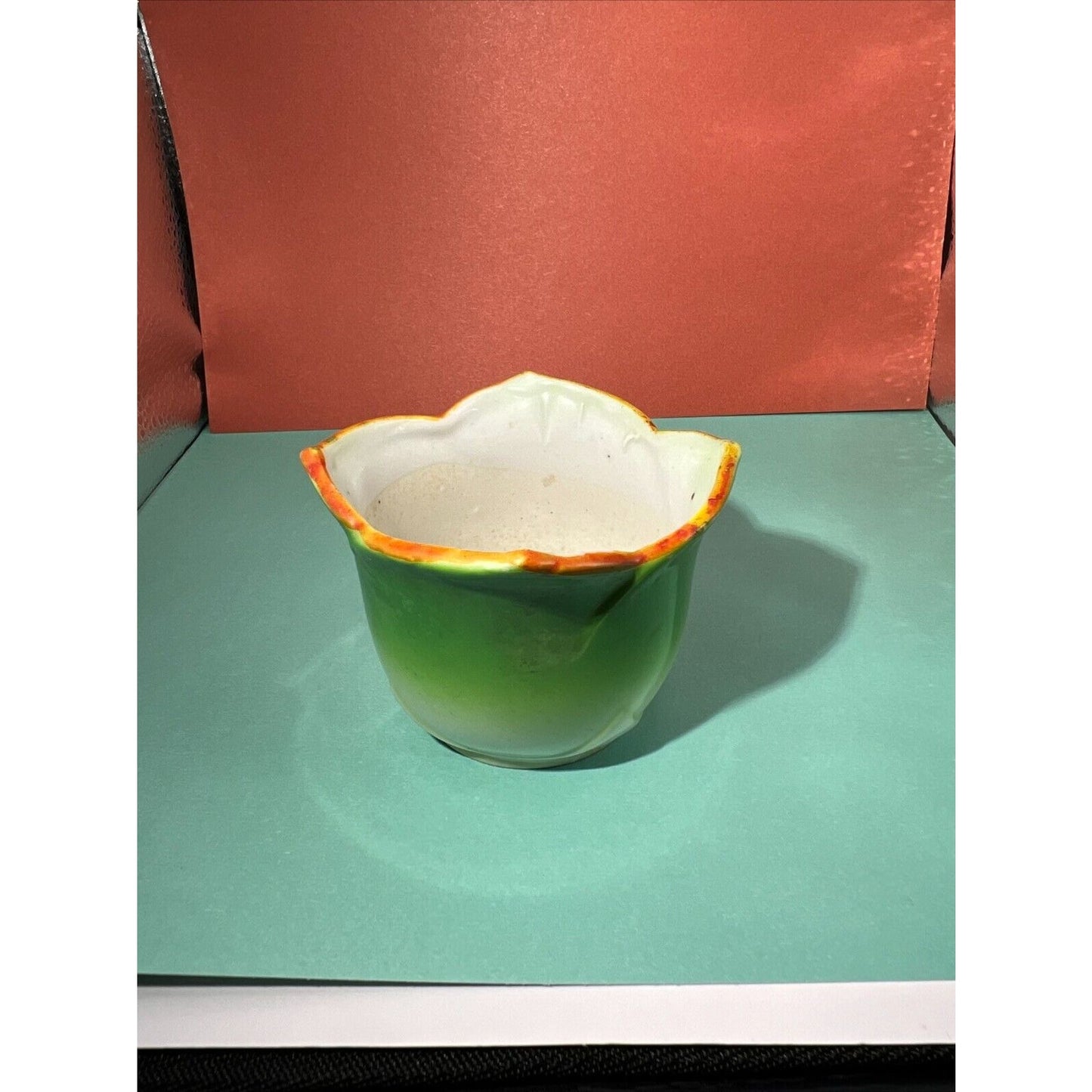 Green Petal Orange Accent 2.5" x 3" Tea Cup Window Planter Japan